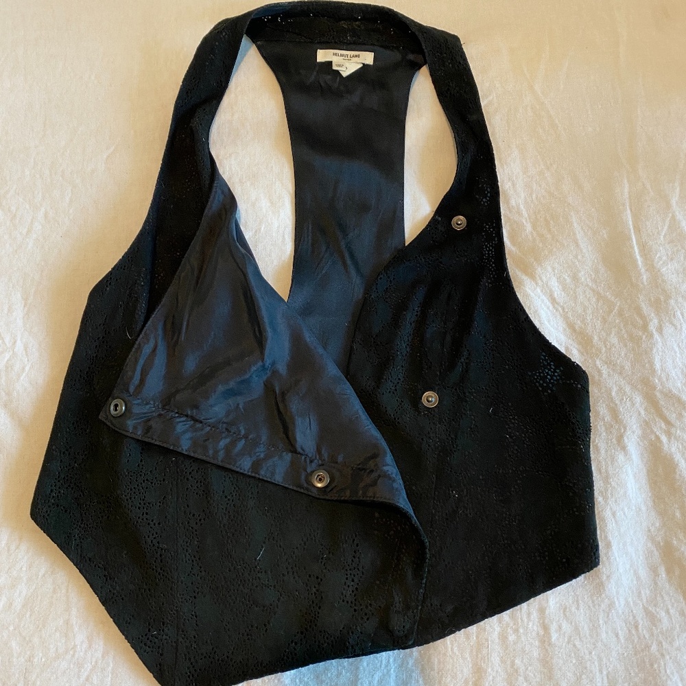 Helmut Lang Black Suede vest with lazer cut eyelet